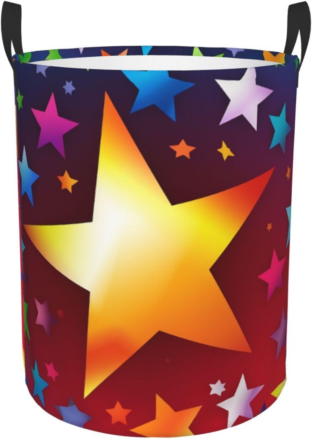 Colorful Star print Circular Hamper Waterproof Storage Bin Organizer Basket Laundry Hamper With Handles For Clothes Toys Medium