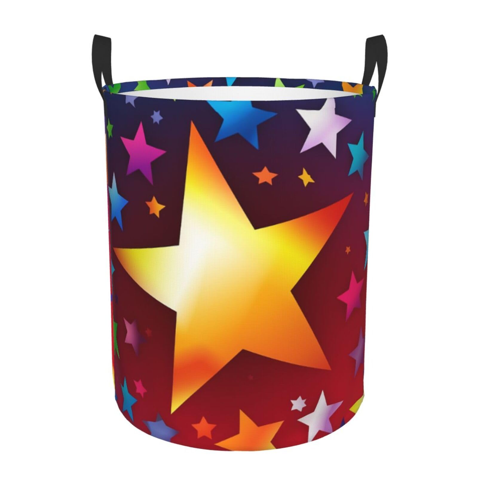 Colorful Star print Circular Hamper Waterproof Storage Bin Organizer Basket Laundry Hamper With Handles For Clothes Toys Medium