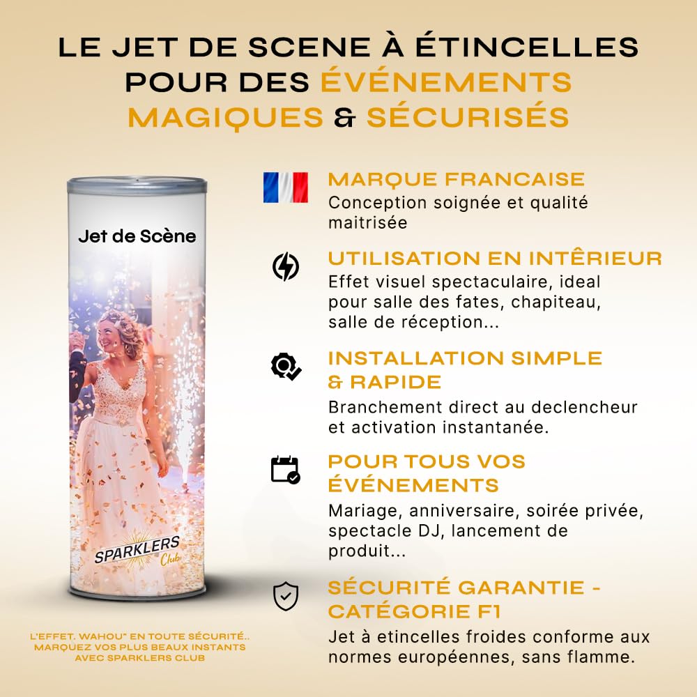 SPARKLERS CLUB Jet de Scène à Étincelles 2 Mètres 30 Secondes Or Argent Intérieur Extérieur Mariage Soirée Anniversaire Pack Artifice F1 5 Jets