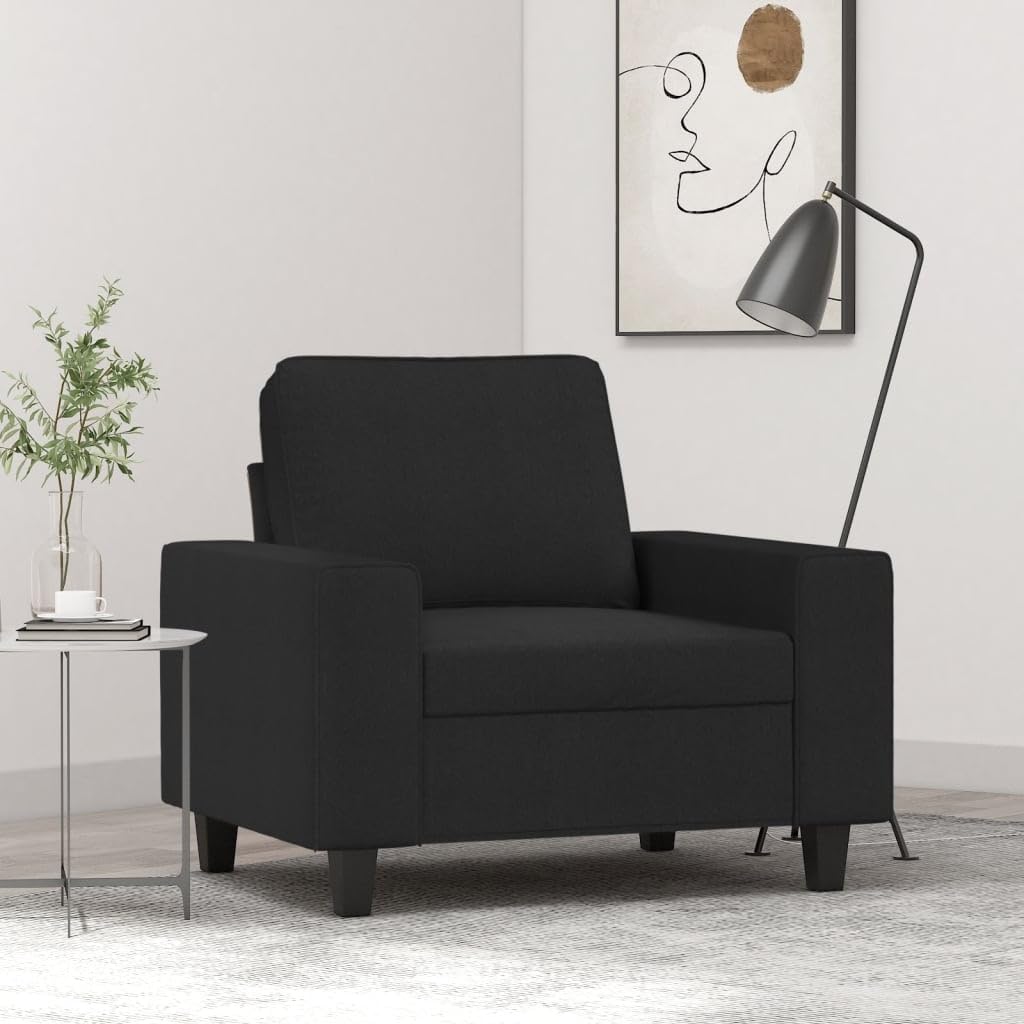 Poltrona Nera 60 cm in Tessuto,Poltrona per Soggiorno,Poltrona Relax,Poltrona Camera da Letto,Poltrona Imbottita Moderna-359379
