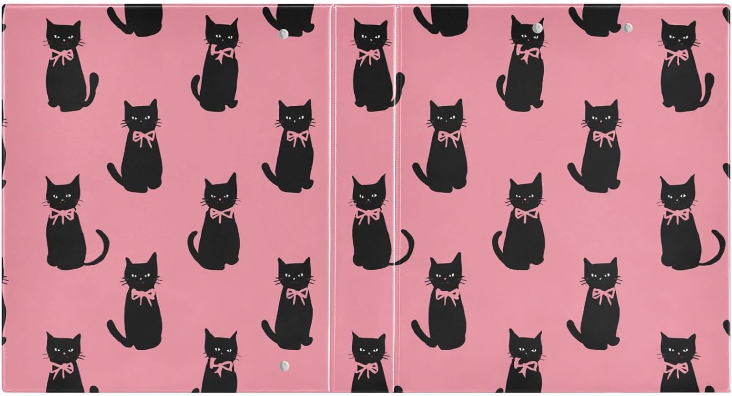 Coquette Pink and Black Kitty Cat Binder 3 Ring 1.5 Inch Binder with Clipboard&Pockets, Hardcover Binders Heavy Duty Large File Folder for Office School Supplies - Holds 200 Sheets