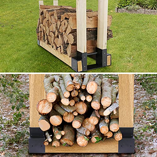 Heavy Duty Steel Firewood Storage Rack For Outdoor, Black Metal Coated Firewood Log Holder For Indoor Fireplace, Firewood Bracket Kit (Set Of 2 Packs) With 25 Screws, Suitable For Different Lengths Firewood. #TOP6