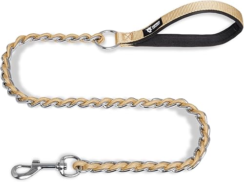 TSPRO Correa de perro a prueba de mordeduras de acero inoxidable para perro, cadena de metal, correa de entrenamiento para perros con mango suave