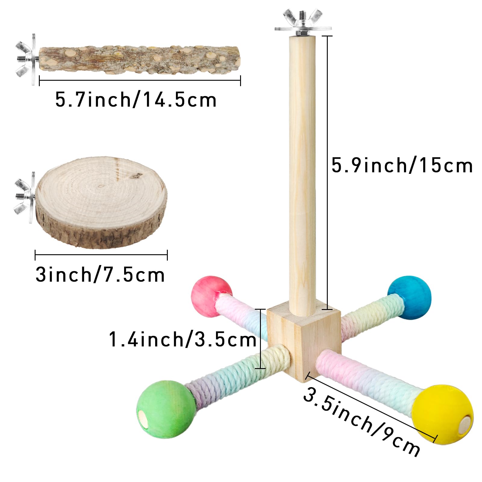 Bird Stand Perch Toy, Parrot 360° Interactive Rotating Toy, Wooden Bird Cage Accessories Exercise Wheel Parrot Toys, Suitable for Parakeets Cockatiels Lovebirds Conures Finches