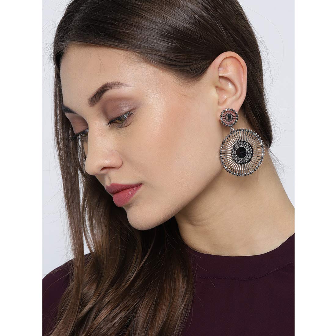 Floral Oxidized Statement Drop Earrings