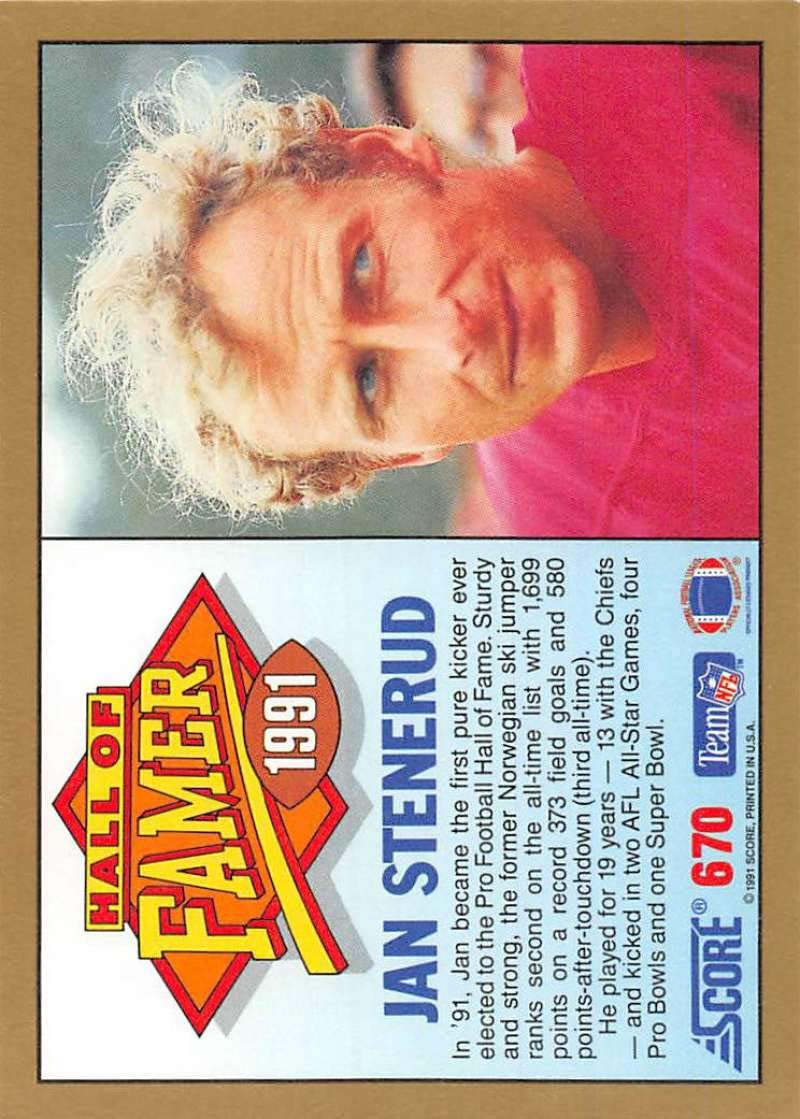 Amazon.com: 1991 Score Football #670 Jan Stenerud Kansas City