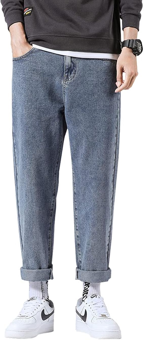 Amazon Vyoou ジーンズ メンズ ゆったり ワイドパンツ ストレート アメカジ カジュアル ファッション ストリート レギュラー 水色 ライトブルー ブラック Yj01 ロングパンツ 通販