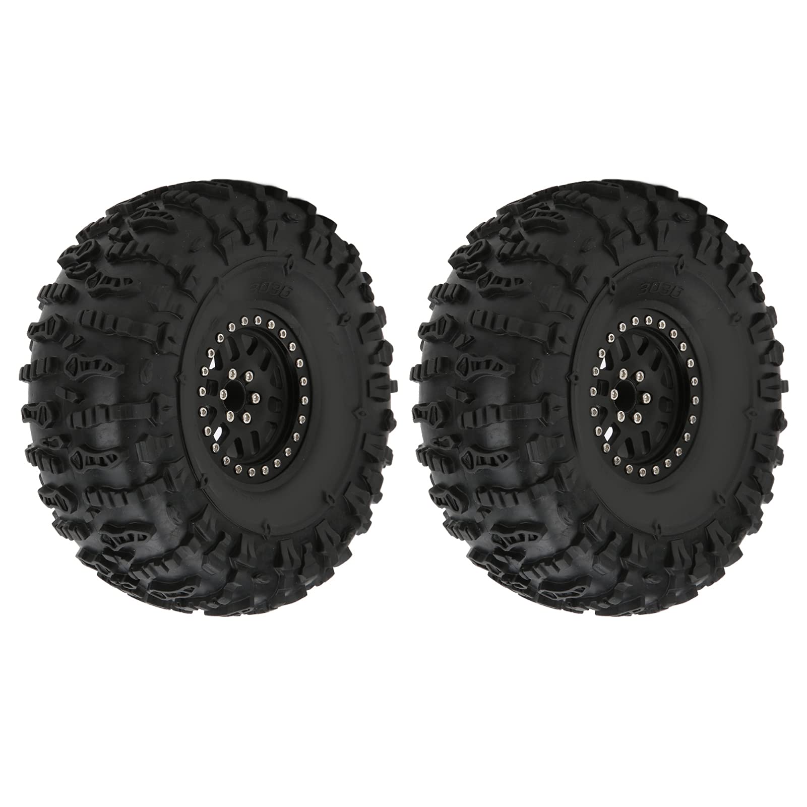 2 pezzi di pneumatici in gomma da 60 mm in lega di alluminio per auto RC con cerchi di precisione, pneumatici ad alta aderenza per fuoristrada, compatibili con Capra 1.9UTB, (Nero)