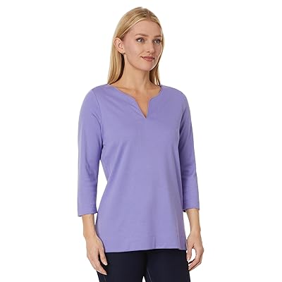 L.L.Bean Pima Tops Split Neck Tunic 3/4 Sleeve Women