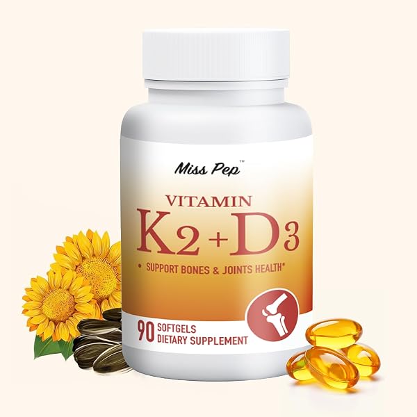 MISS PEP Vitamin D3 & K2 Vitamin Supplement for Men & Women,Vegan-Friendly 5000 Iu D3 and 100 Mcg K2 (Mk-7) Immune, and Overall Health -90 Softgels
