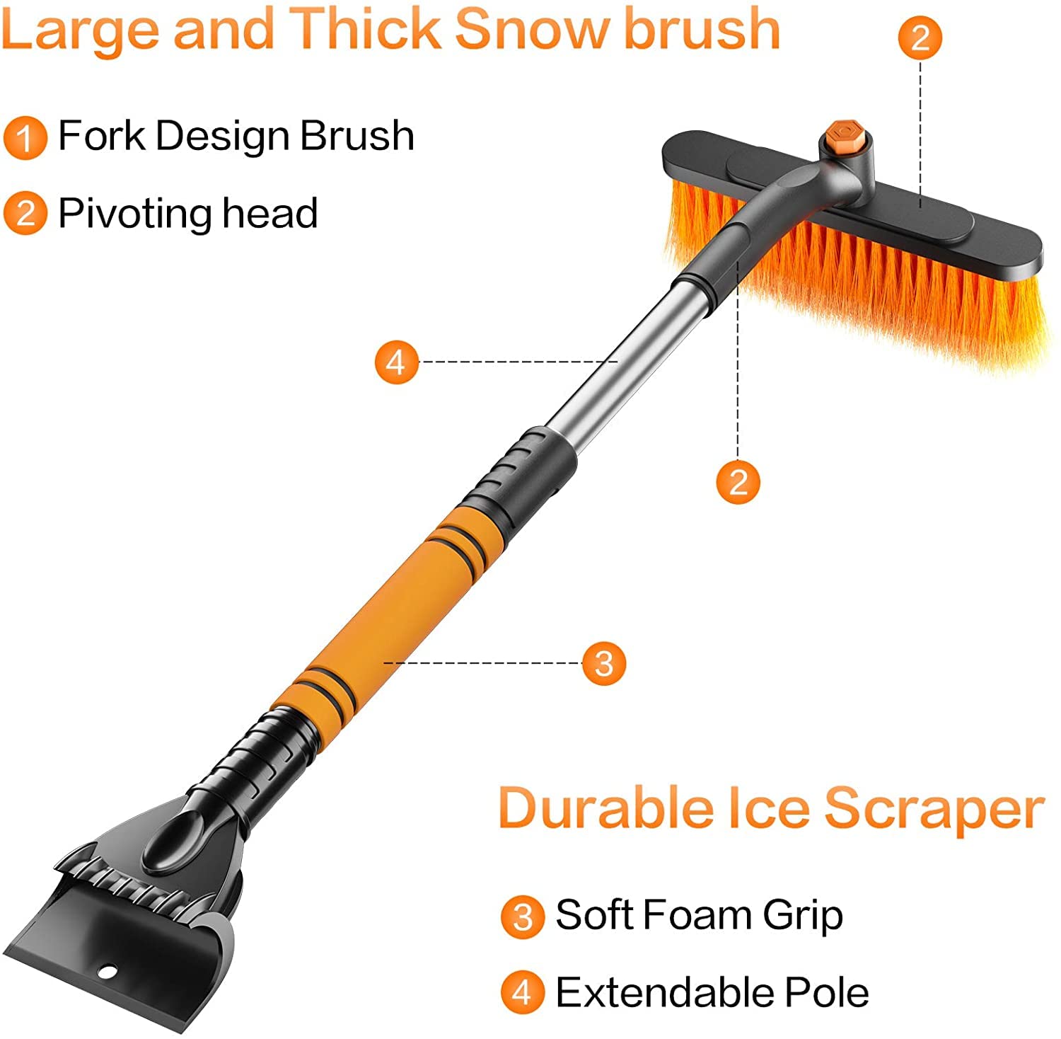 XMING Extracción del Cepillo de Nieve del Coche Extensible con el raspador de Hielo for el Parabrisas del automóvil y el Agarre de la Espuma de la Nieve Desmontable for el automóvil