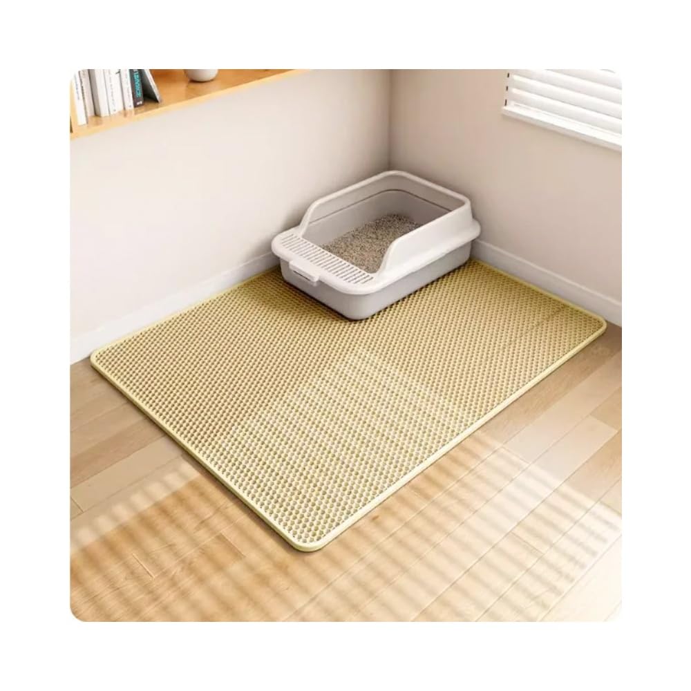 GOCJADJXR Cat Litter Mat, Double-Layer Waterproof Heavy-Duty, Non-Slip Washable Litter-Trapping Mat for Litter Boxes(Beige,Size:45 * 60cm)