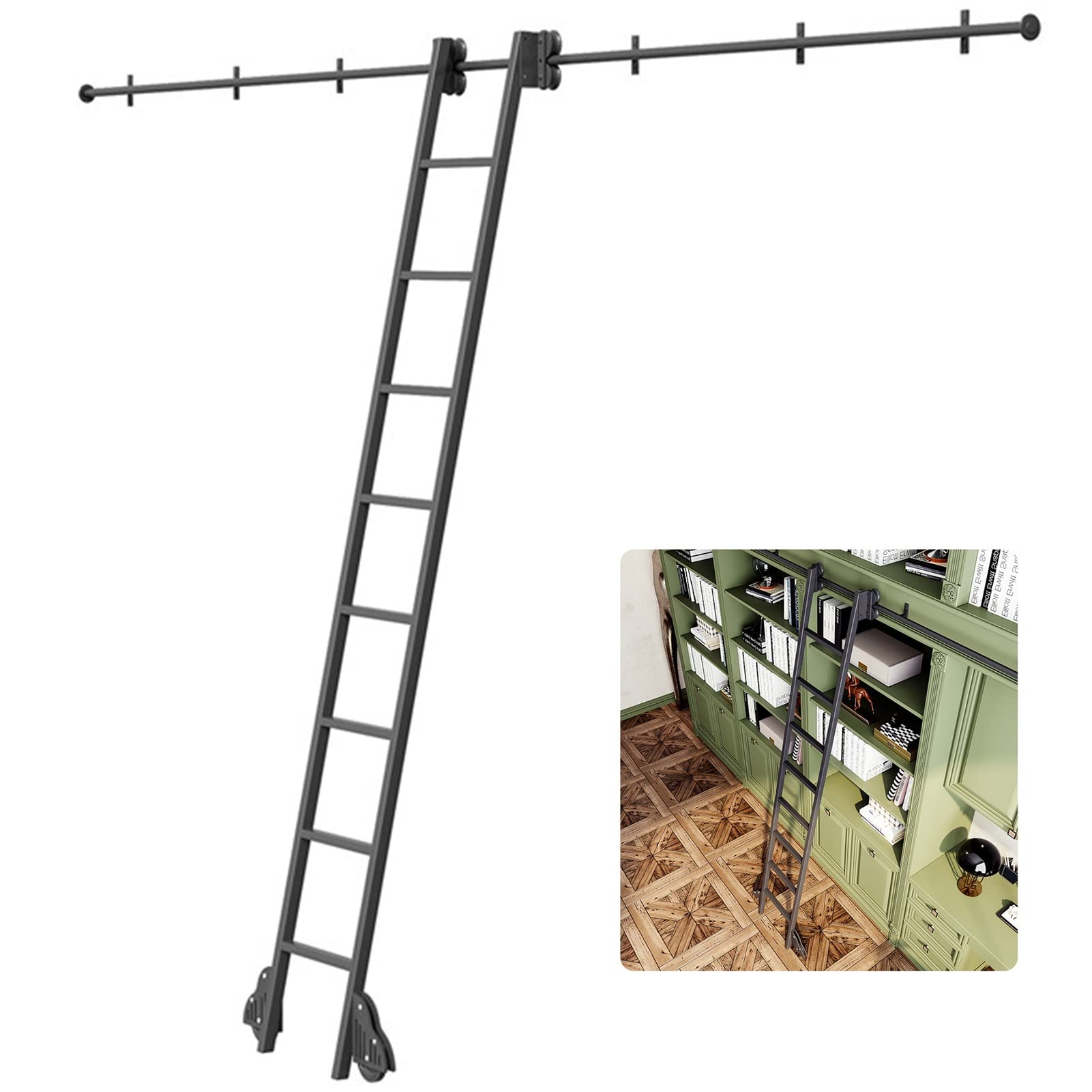 Kit quincaillerie pour échelle coulissante pour gagner de l'espace avec rail mobile à tube rond