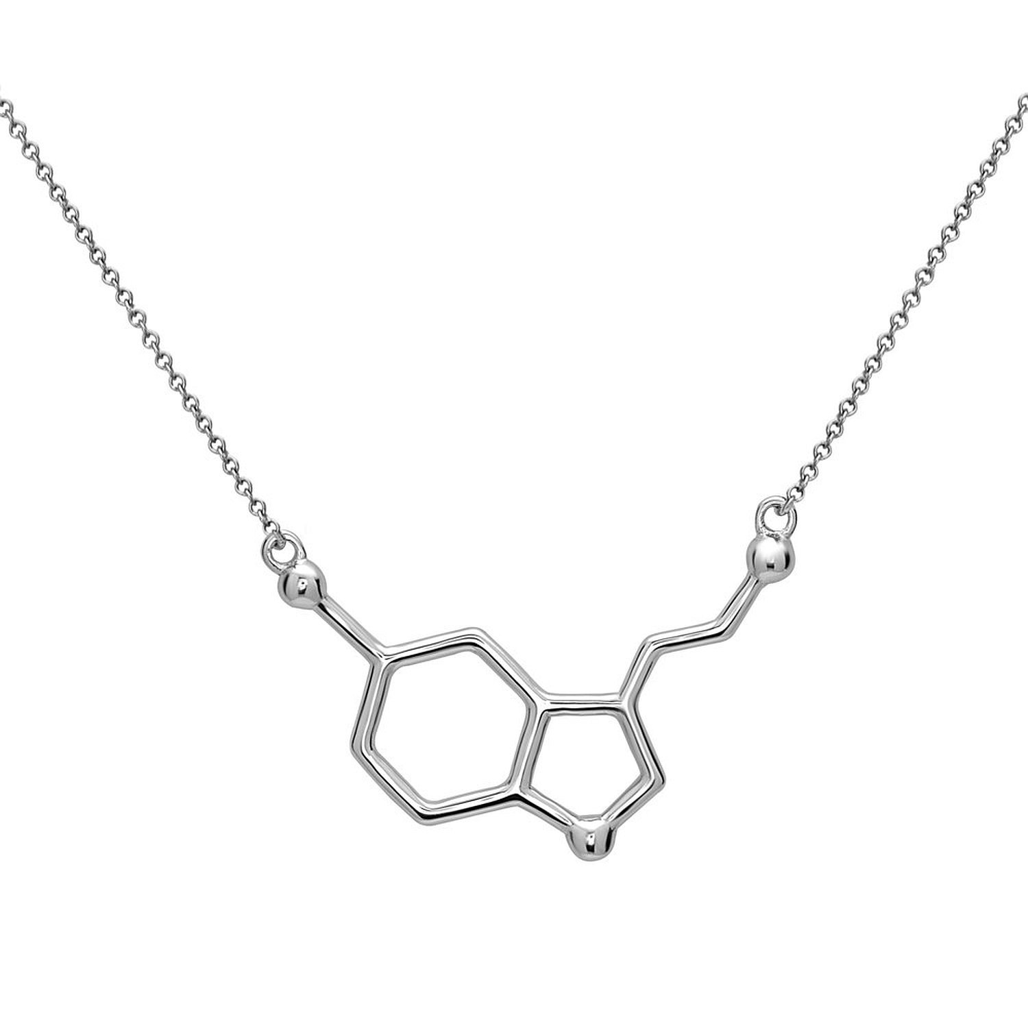 Serotonin Molecule Pendant with Necklace in 925 sterling silver Gold Rose Gold Chemistry Science Gift by Serebra Jewelry