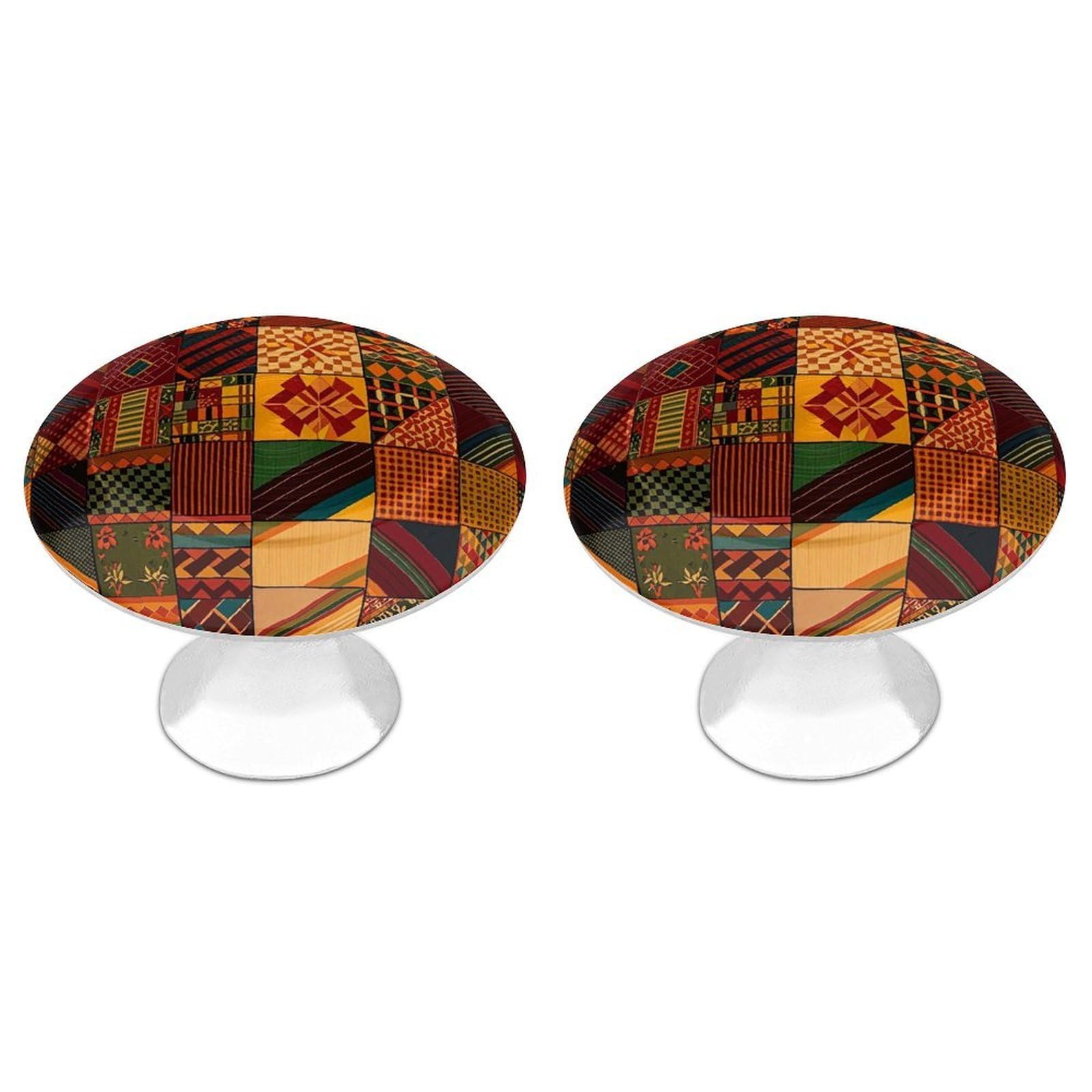 FekiLoot African Style Patchwork Cabinet Knob 2 Pack Mini Round Drawer Pulls Stainless Steel Dresser Drawer Knobs Kitchen Drawer Hardware for Bathroom Dresser Closet Door Knobs