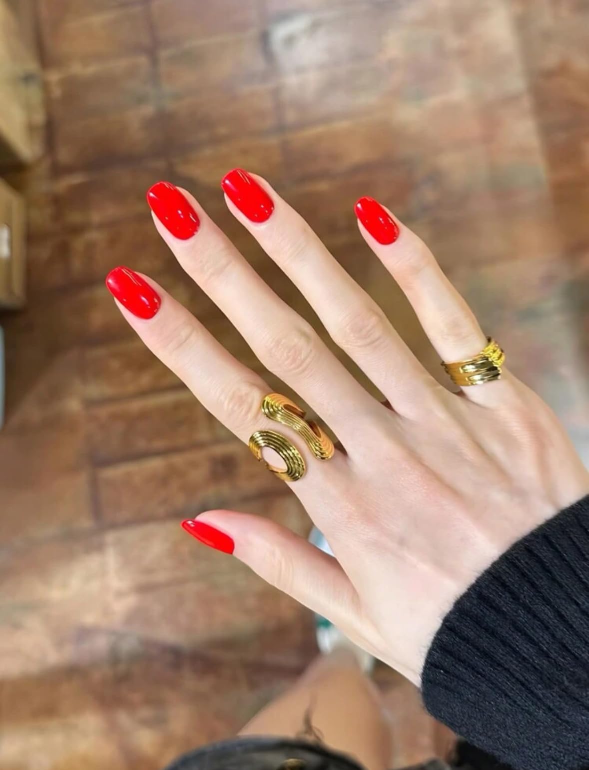 Suerte Press On Nails tips Bright red Solid Color Gradient Glossy 24pcs Press On French Nails Medium Natural Manicure nail art trendy, Fake acrylic nails with glue kit