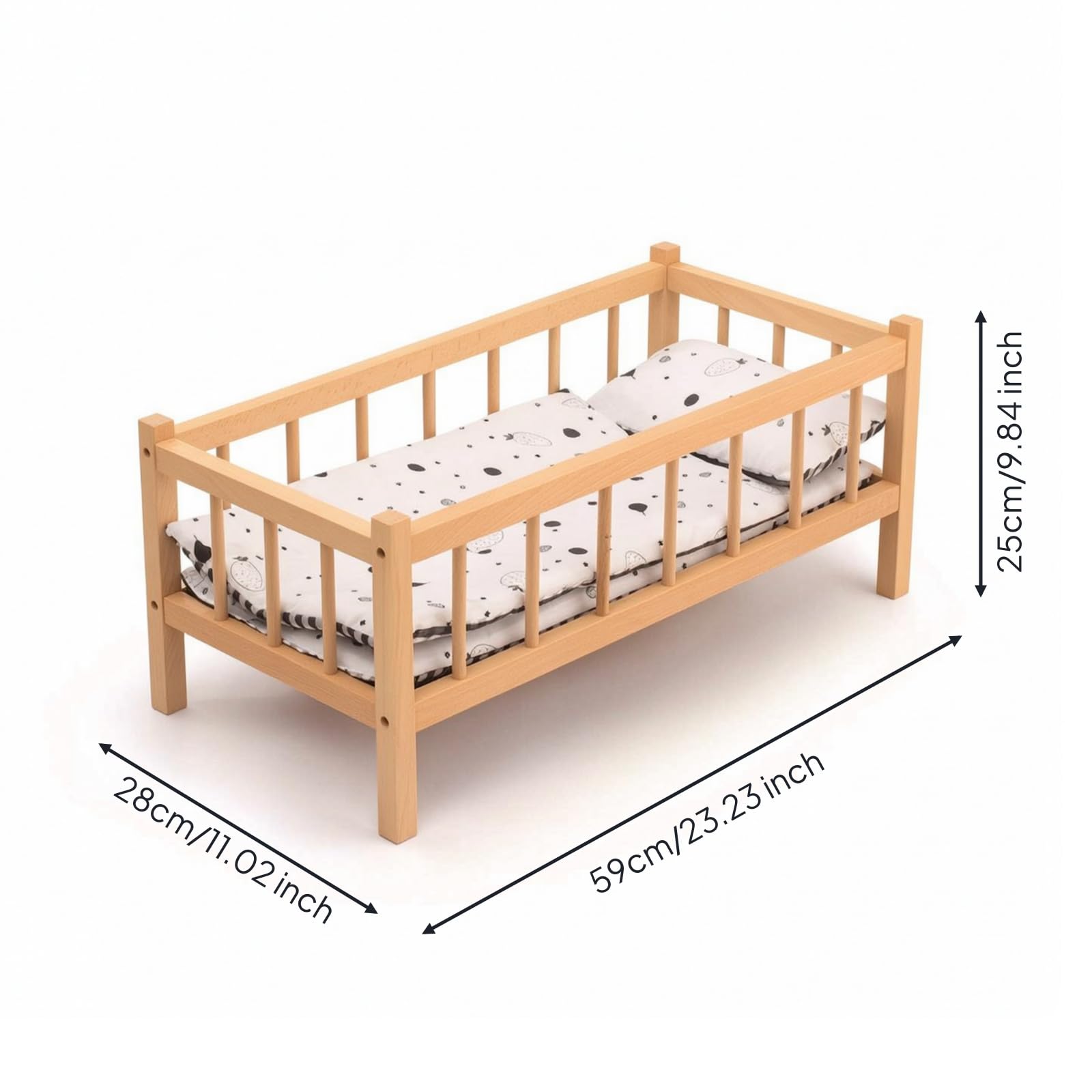 Letto per Bambole Culla Lettino Mini Letto in Legno di Faggio con Verticali E Cornice Rettangolare per Gioco di Ruolo Educativo Adatto a Cameretta Asilo Regalo Bambini
