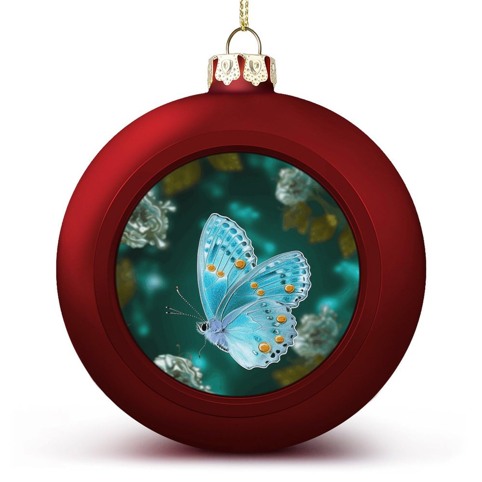 Boules de Noël imprimées avec papillon bleu clair, suspension décorative de style