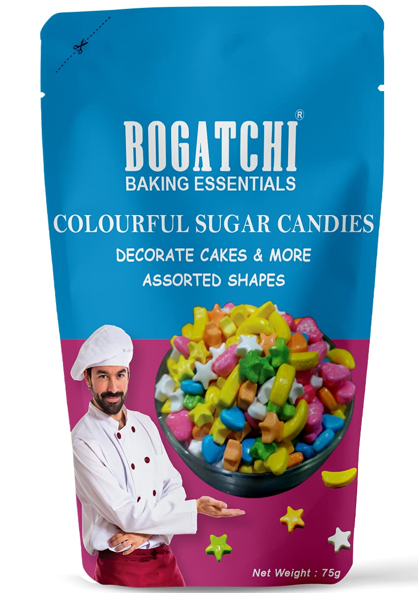 BOGATCHI Colourful Candy Shape Sprinkler for Baking Items Decoration | Topping for Cake Decoration| Colored Sugar Confectionary | Cake Decorating Sprinkler |Gluten Free & Vegan |75g (B092RBH67N) Amazon Price History, Amazon Price Tracker