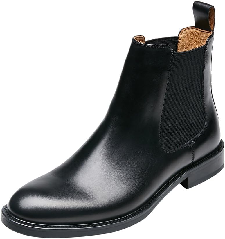 Men's Comfort Genuine Leather Chelsea Boots Round Toe Slip On Dress Boots (11, Black)