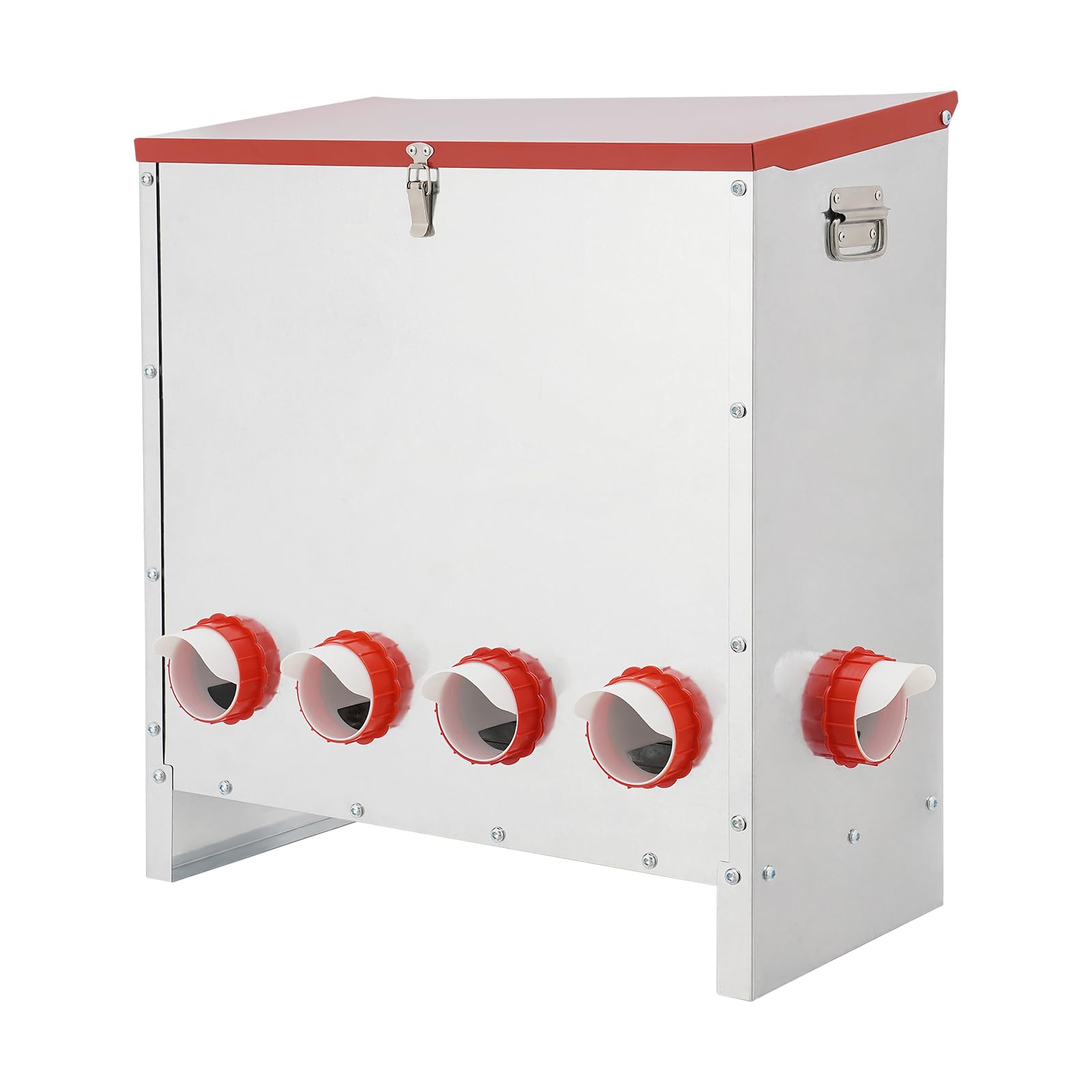Comedero automático para pollos, 10 agujeros, capacidad de 30 kg, metal galvanizado, resistente a la intemperie con tapa, dispensador automático para pollos, patos, gansos
