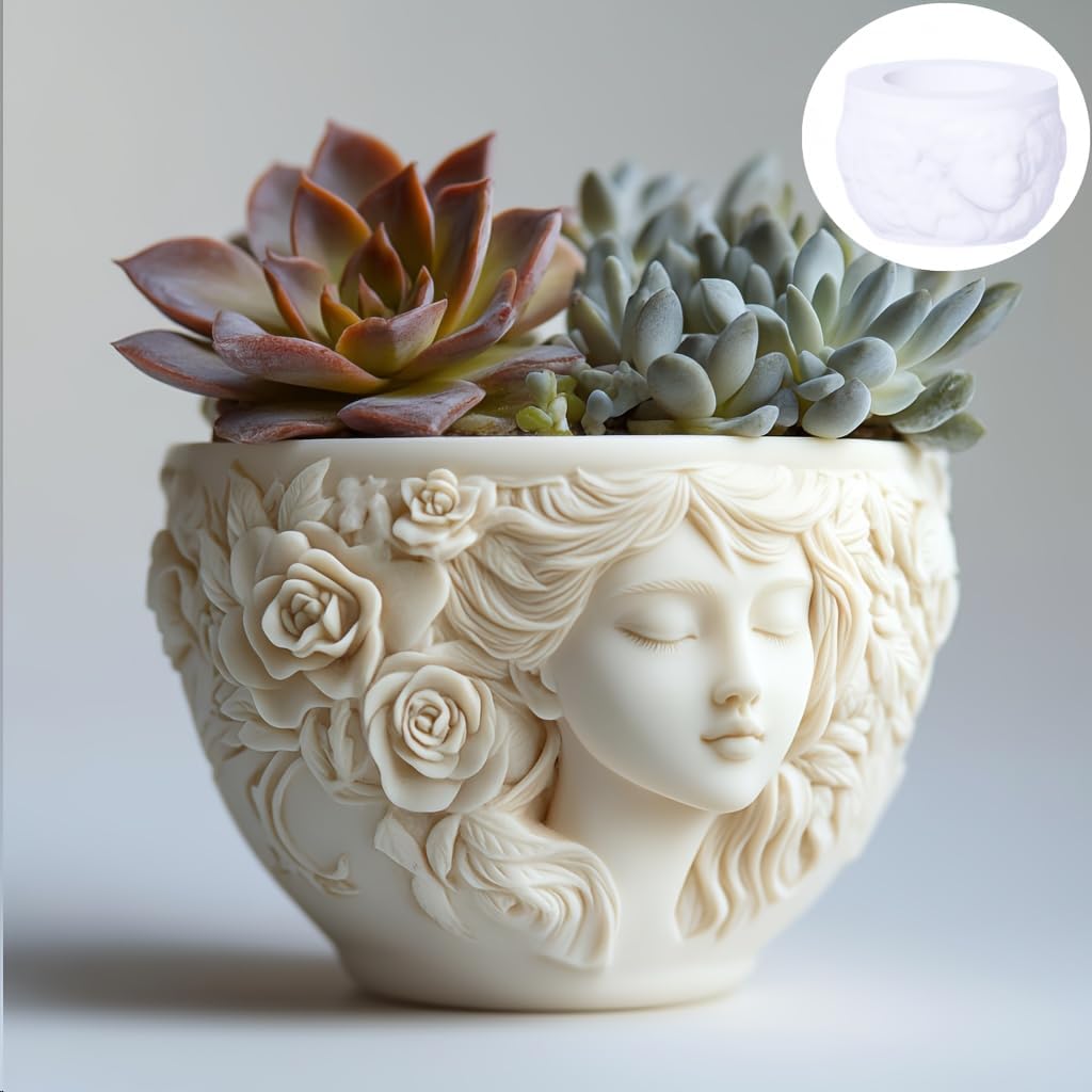 Virgin Mary Flower Pot Pen Holder Vase Silicone Mold DIY Holy Girl Resin Candlestick Gypsum Concrete Clay Flower Arrangement Home Decoration Festival Gift