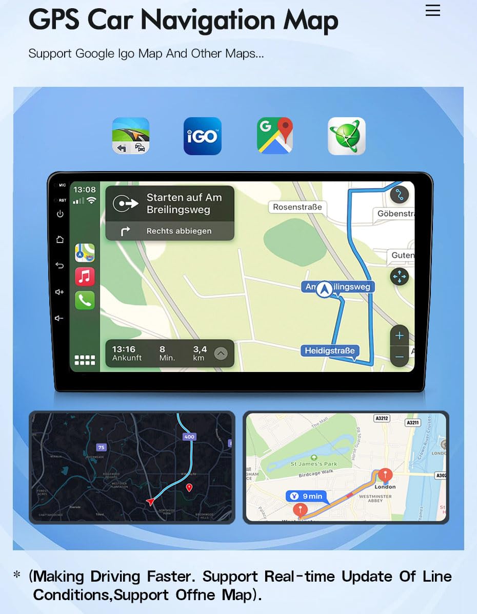 9'' 4+64GB Multimedia AHD GPS Sat Navigation Canbus RDS/FM DIN DSP DVR SWC Radio Audio Player Stereo Wireless CarPlay IOS Android Kompatibel mit Audi A1 8X 8X1 8XK 8XF/Q3 8U MMI Quattro S Line Sport