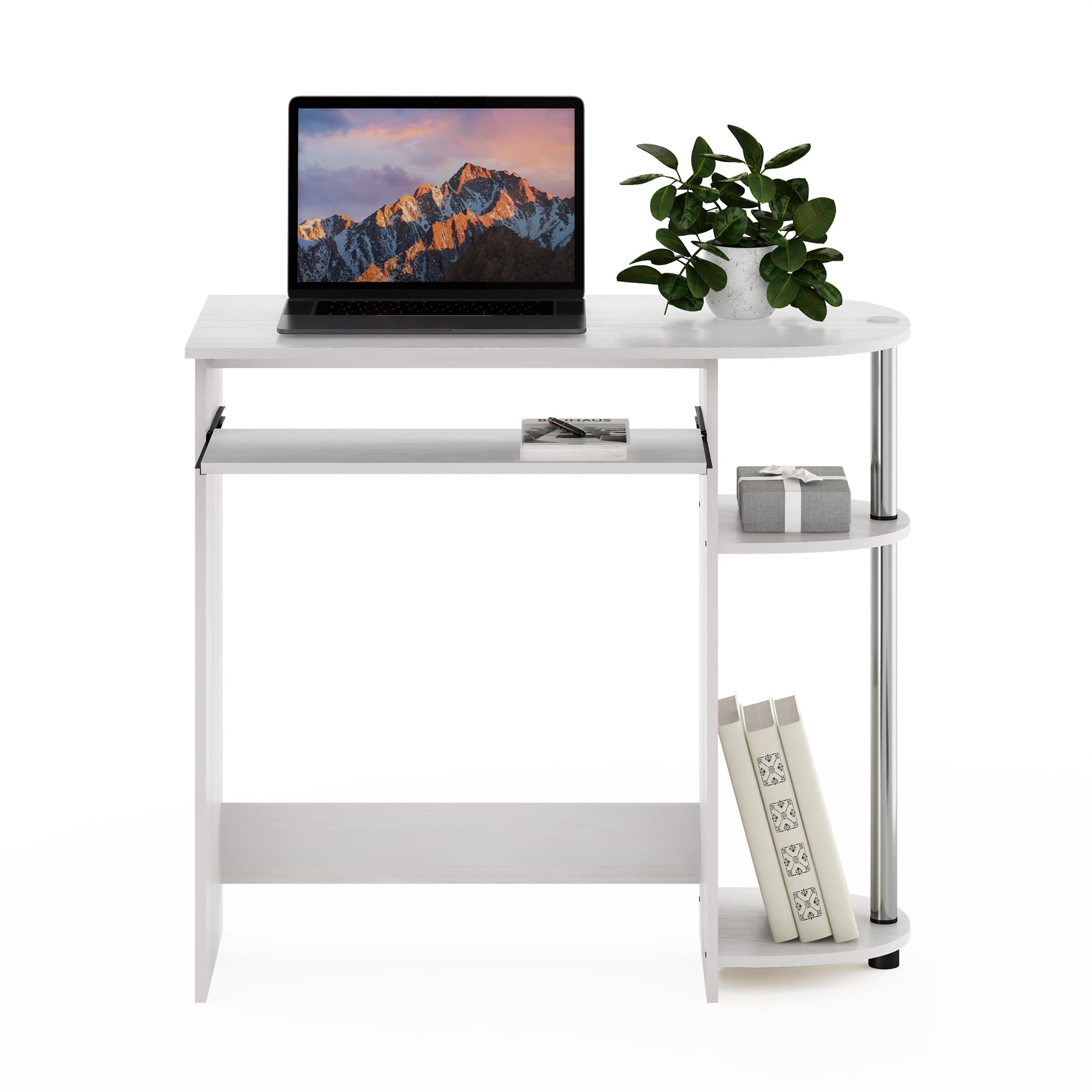 Furinno Semplicistico Scrivania per Computer, Legno ingegnerizzato, Quercia Bianca/Acciaio Inossidabile, 40.01 (D) x 80.01 (W) x 73.03 (H) cm