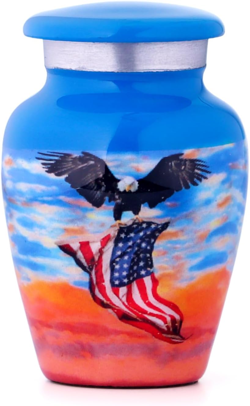 Blue Angel Wings Tiny Patriotic Urns - Mini Angel Wings Urns For Ashes