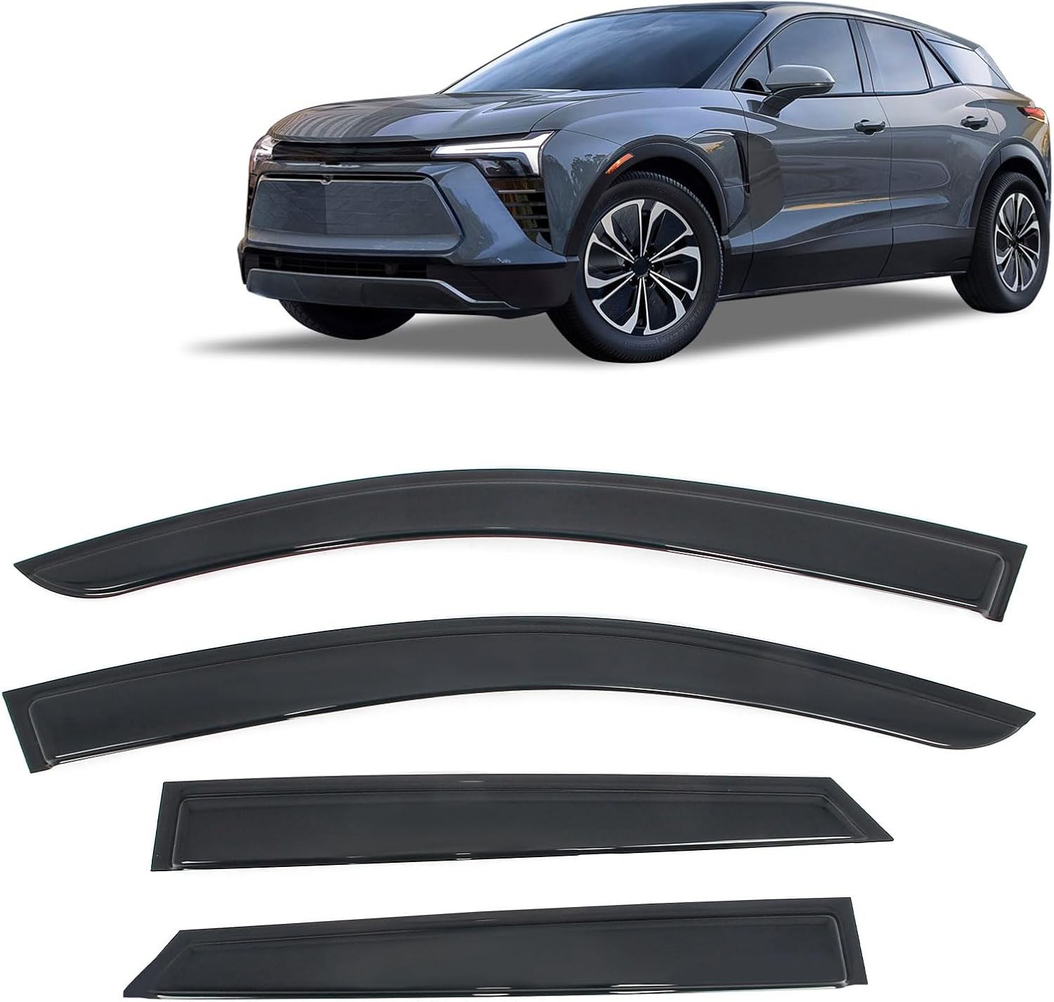 FREEMOTOR802 Tape-on Window Deflectors Fits 2024-2025 Chevrolet Blazer EV, Rain Guards Side Window Visors Wind Deflectors Vent Visors Slim Style Smoke Tinted Acrylic 4 Pieces