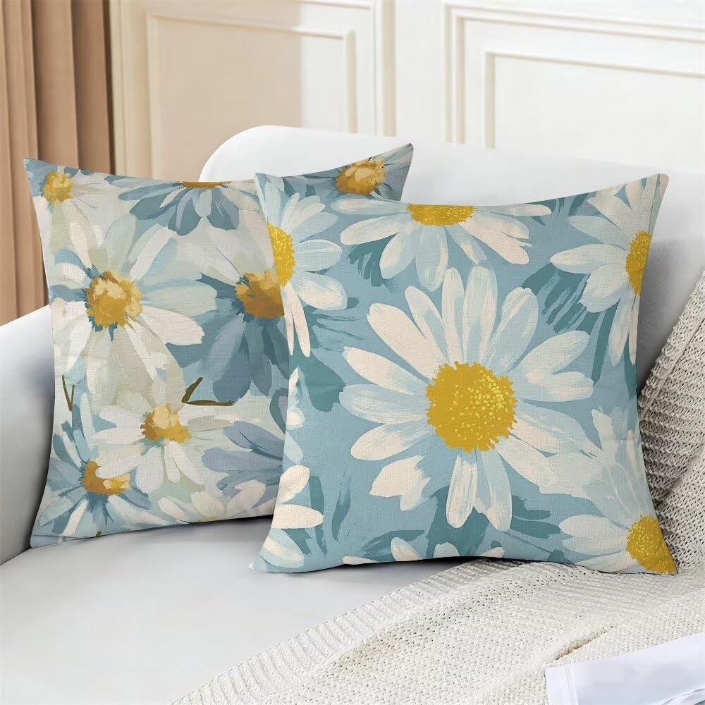 Federe Cuscini da Esterno Impermeabili 65x65 Primavera Copri Cuscini per Divano Margherita Federa Cuscino Moderno Decorativi Copricuscini per Divano Giardino Soggiorno Copricuscino Set di 2 (IU61)