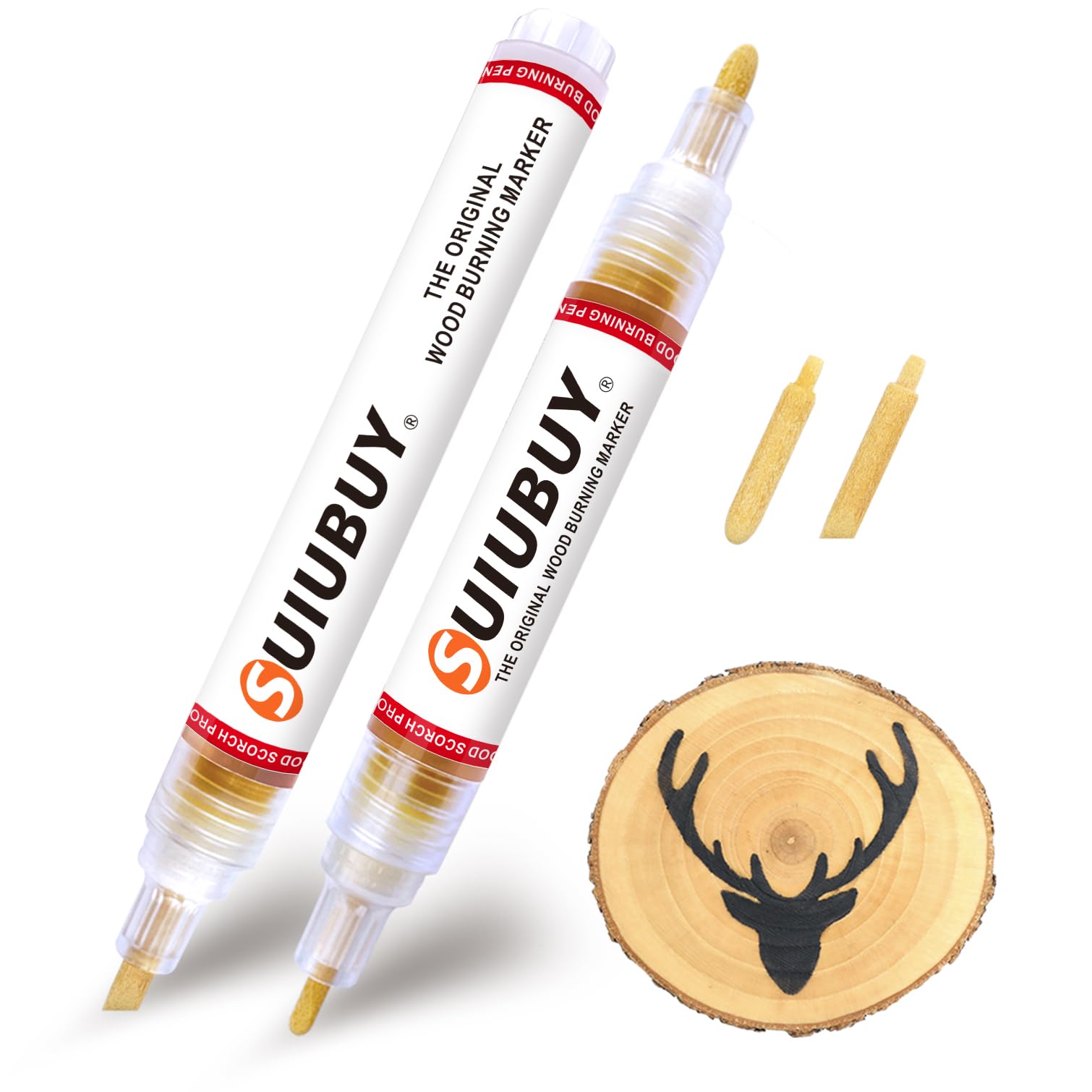 SUIUBUY Wood Burning Pen Tool, 2 PCS Scorch Pen Marker with Oblique Tip and Bullet Tip, Chemical Wood Burner Set for Wood Burning, Suitable for Do-it-Yourself Stencil and Crafts