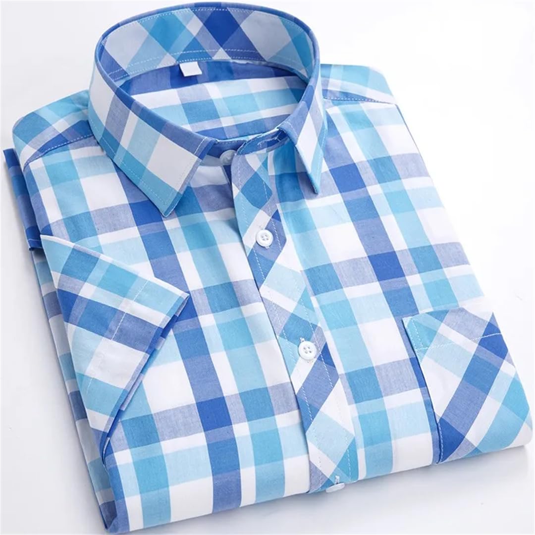 Disimlarl Camicie a maniche corte da uomo in cotone morbido confortevole sottile plaid giovane camicia casual