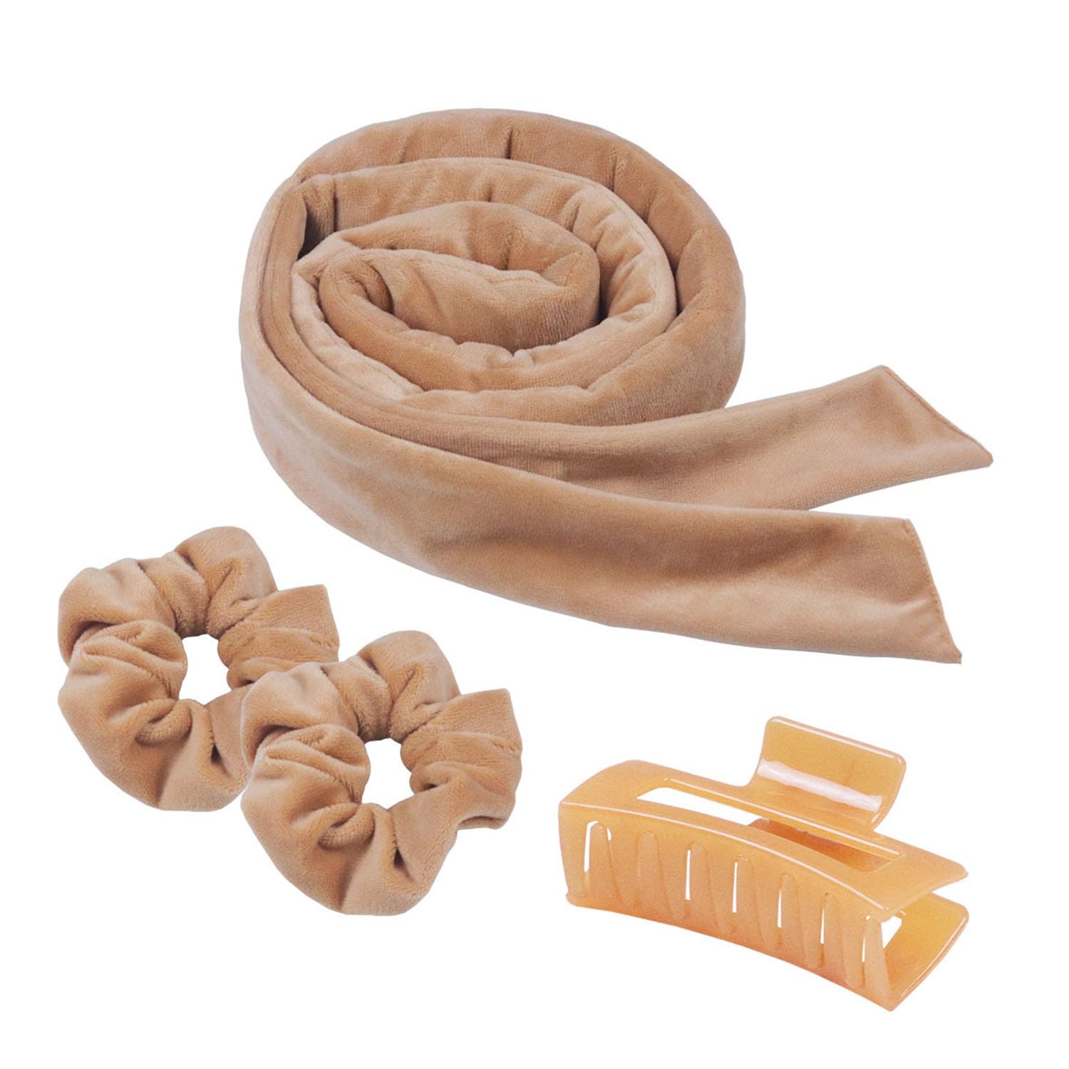 Hair Curlers No Heat Wave Hair Curlers Set Large Hair Curlers DIY Hairstyle Hair Curler 1 unit and Scrunchie 2 units 1 Hairpin for Sleeping Overnight (Beige camel)