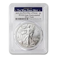 Vista 2 de 2025 (W) 1 oz Moneda de Plata American Silver Eagle Gema sin circular (Primer día de emisión - Acuñada en la Casa de la Moneda de West Point) $1