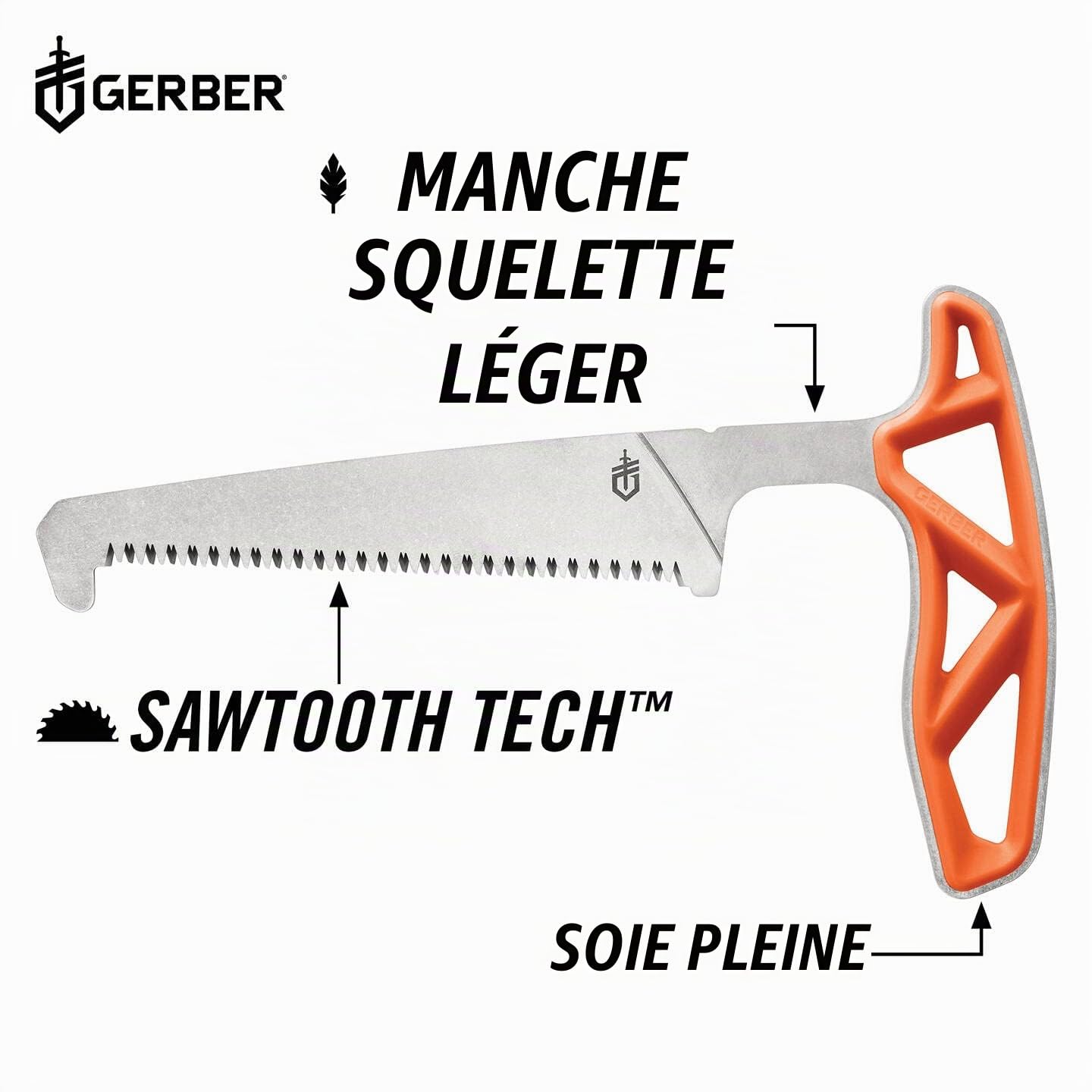 Gerber Scie Exo-Mod Saw, Longueur de Lame : 10,8 cm, Matériau : 7Cr17MoV, Orange, 30-001810