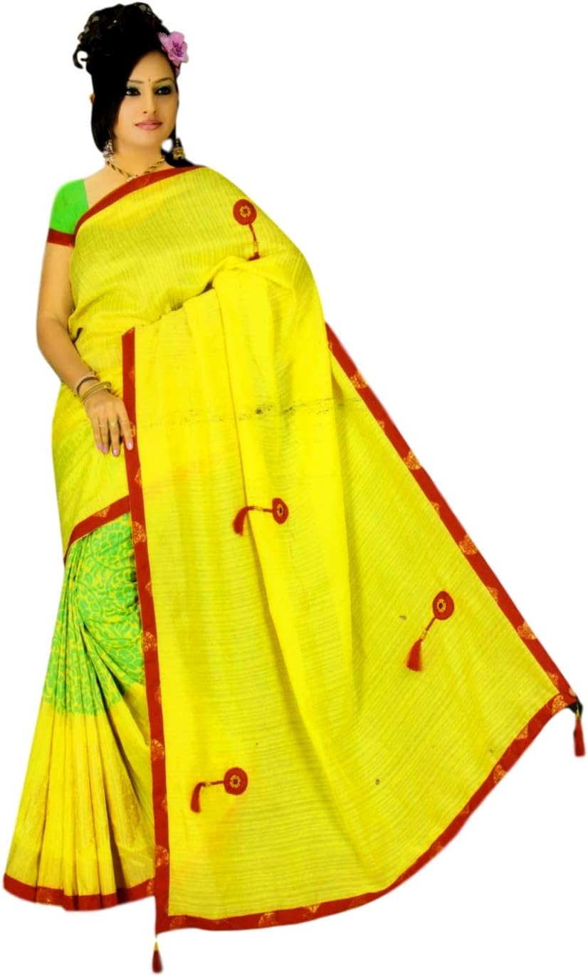 Melissa Women's Cotton Saree (S_10_Yellow_Freesize)