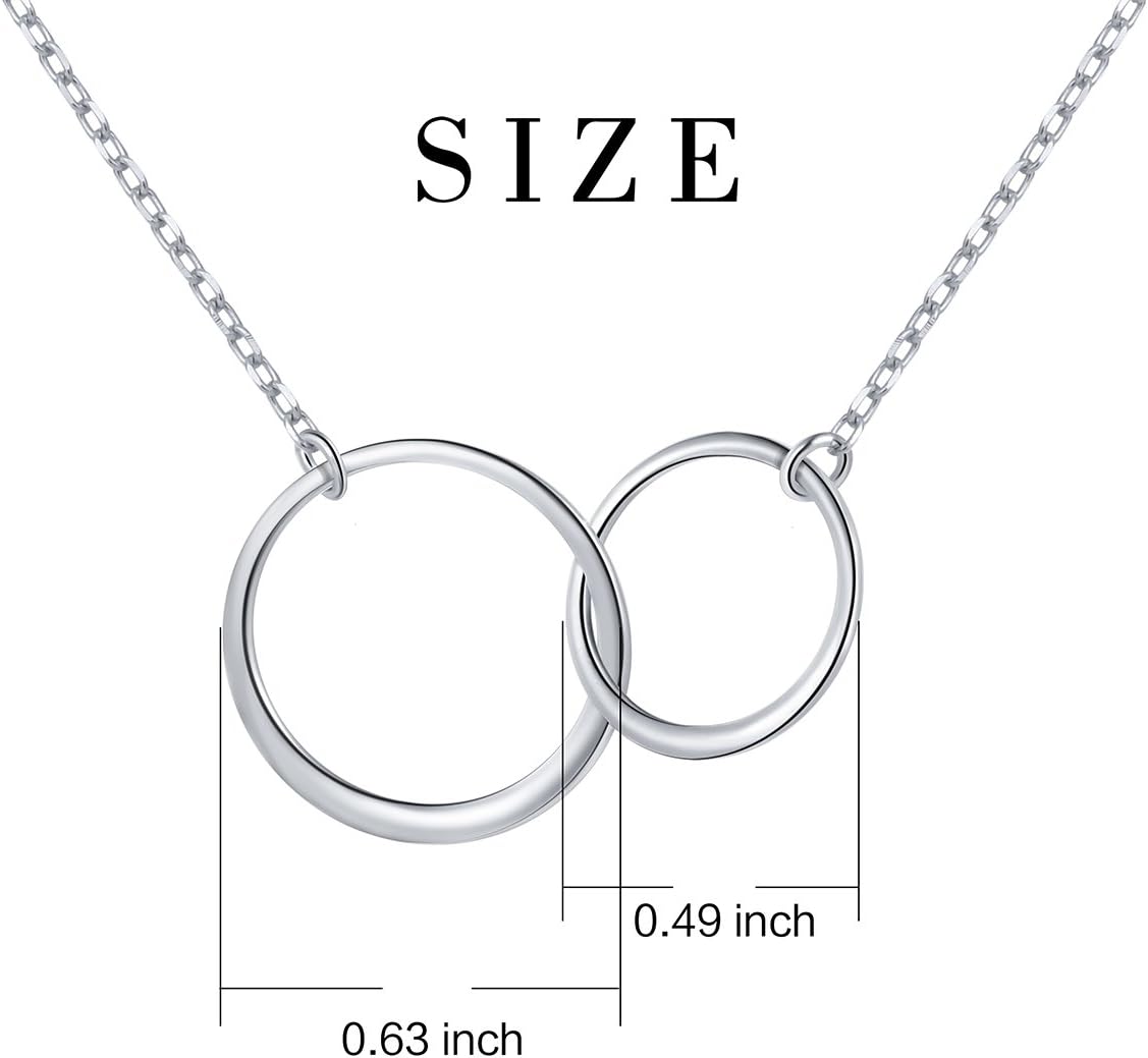 Ladytree S925 Sterling Silver Two Interlocking Infinity Circles Pendant Necklace,Rolo Chain,18+2 inches