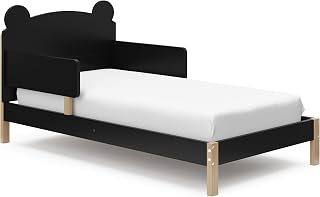 Storkcraft Teddy Bear Toddler Bed (Black with Driftwood) - GREENGUARD Gold Certified, Includes Toddler Safety Guardrails, Fits Standard Crib & Toddler Mattress, Stylish 2-Tone Design