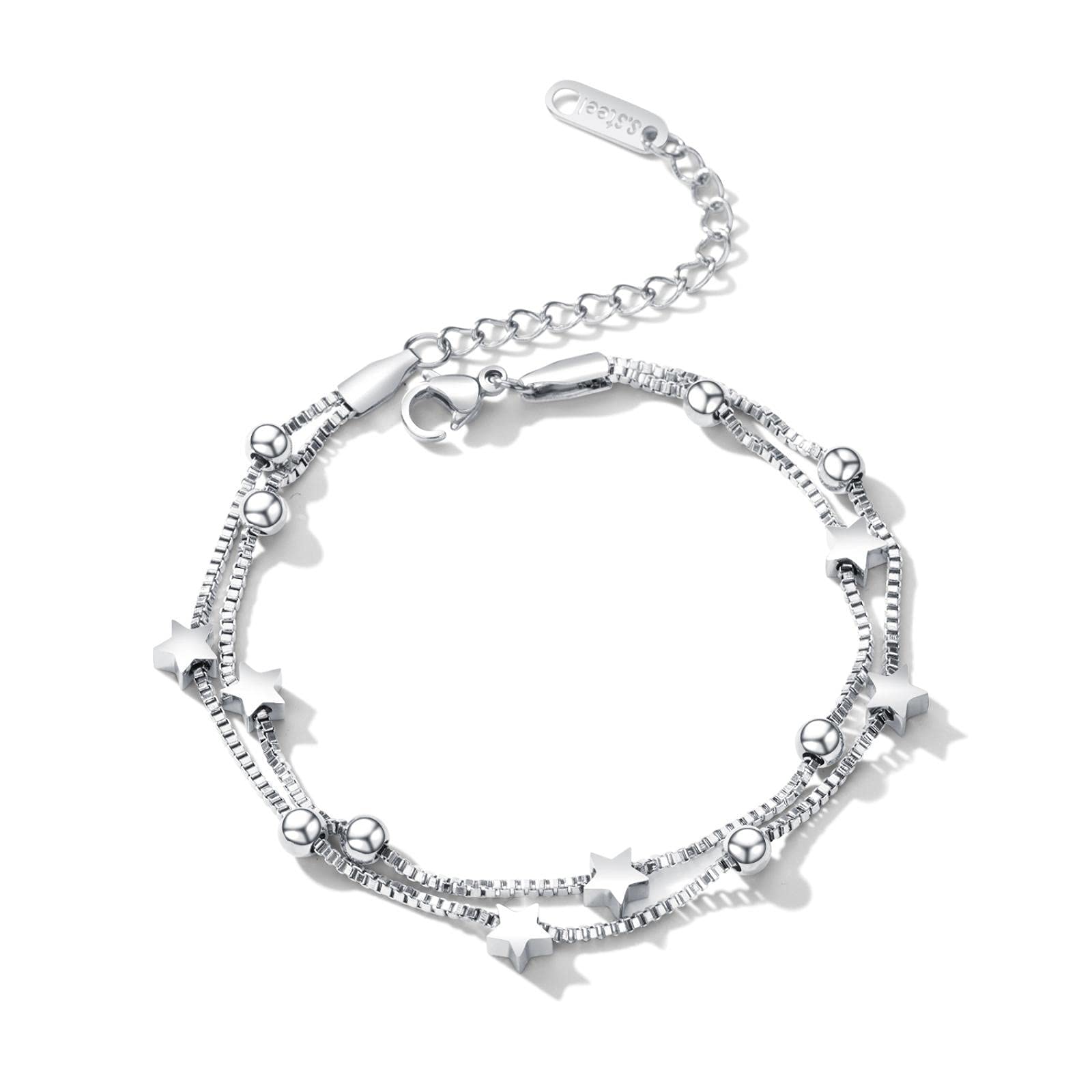 WEIXIANGYU Titanium Steel Five-Pointed Star Bracelet Female Simple Forest Student Girlfriends Sister Chain Double-Layer Bracelet Bracelet 919 Steel