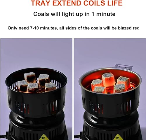 Miniatura 4 de Arrancador de carbón multiusos quemador de carbón, estufa eléctrica de coco con pinzas desmontables de acero inoxidable, cables más largos de 4.9