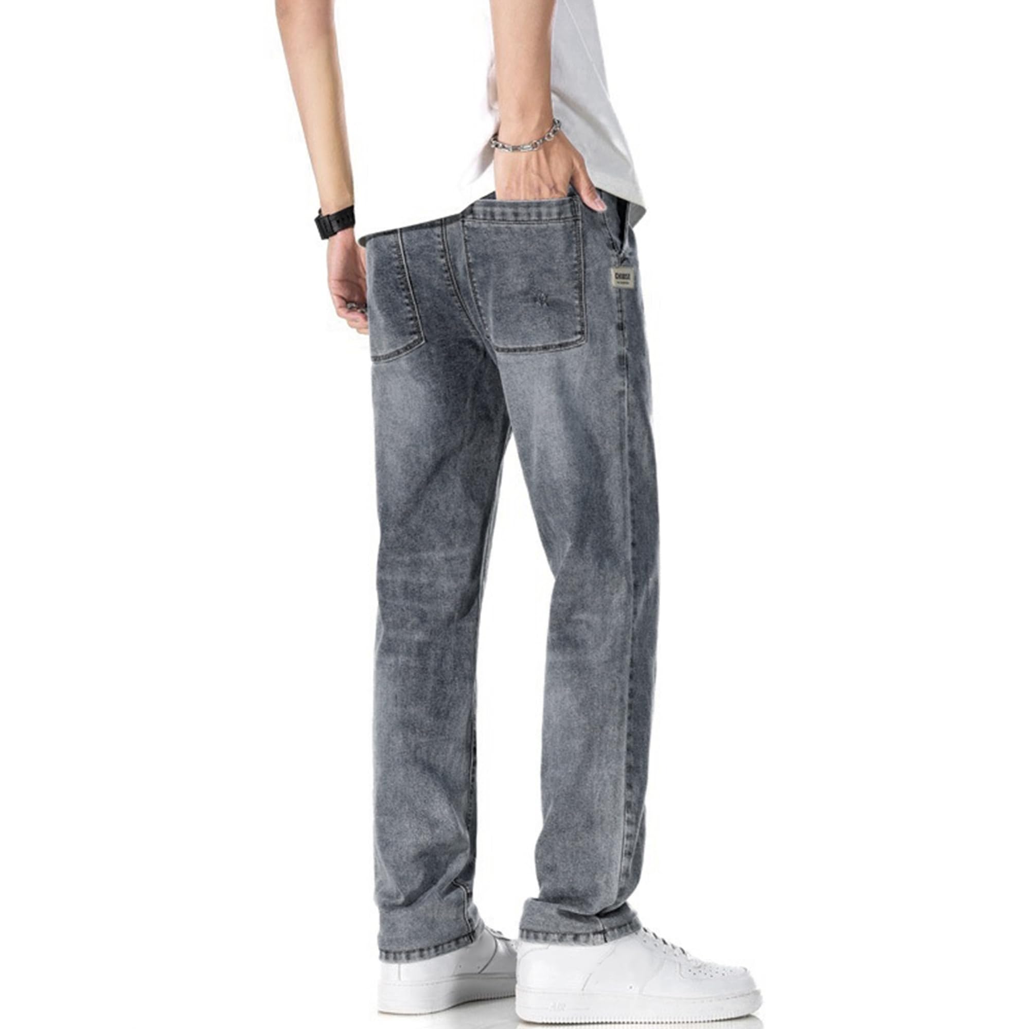 Pantalones de mezclilla ajustados para hombre, elásticos, corte regular, pierna recta, pantalones de mezclilla casuales de verano para hombre