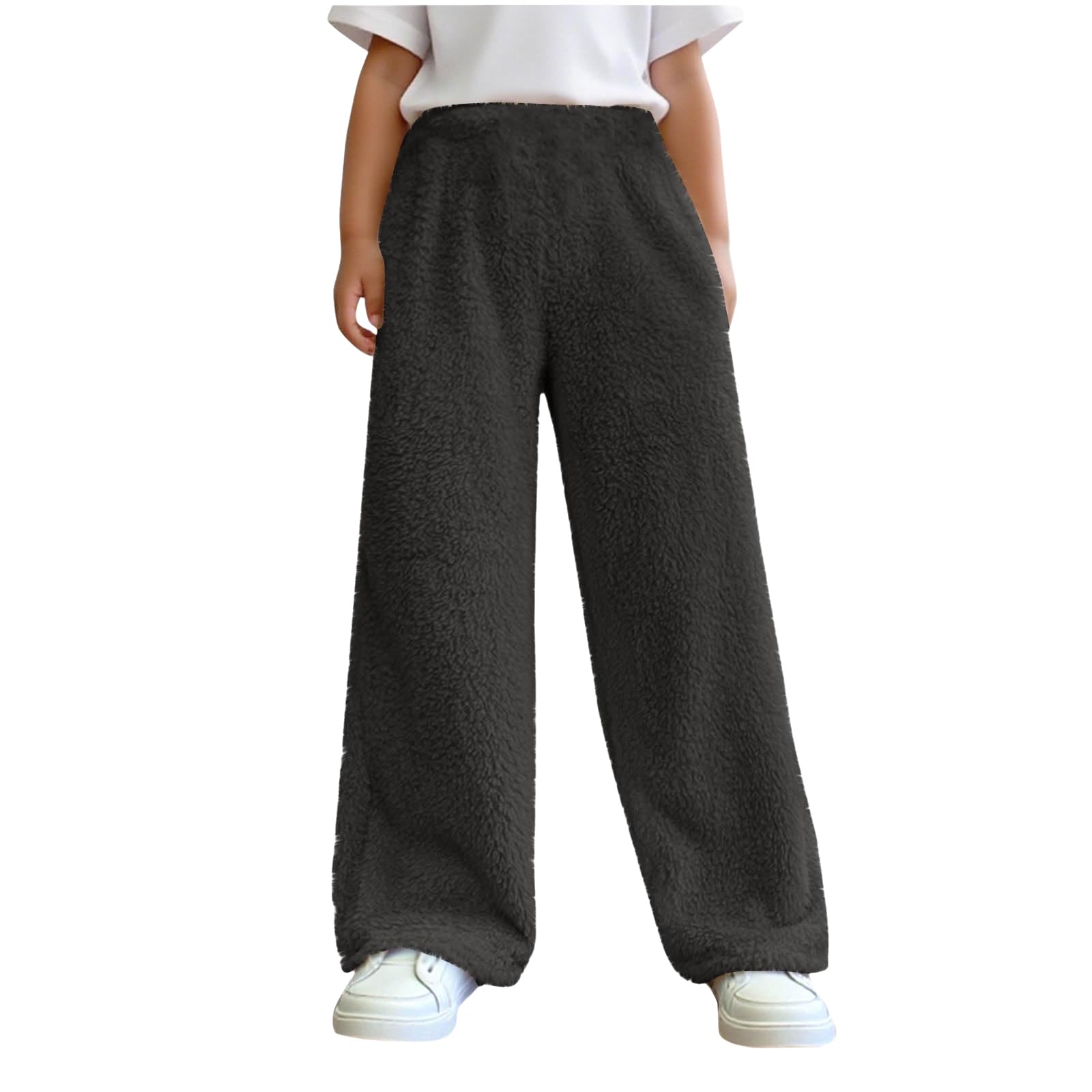 Boys' Jogging Bottoms Wide Straight Leg Cargo Tracksuit with Pockets Elastic Waist Autumn Winter High Training Warm Cargo Pants