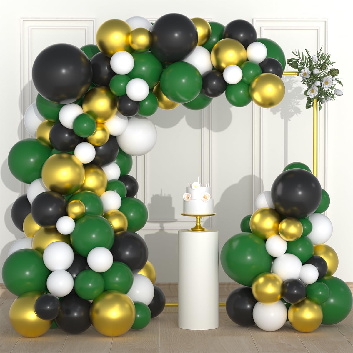 Dark Green Gold Black Balloon Garland Arch, Green Black Balloon Gold White Balloons for Super Football Birthday Camo Birthday Wildland Baby Shower