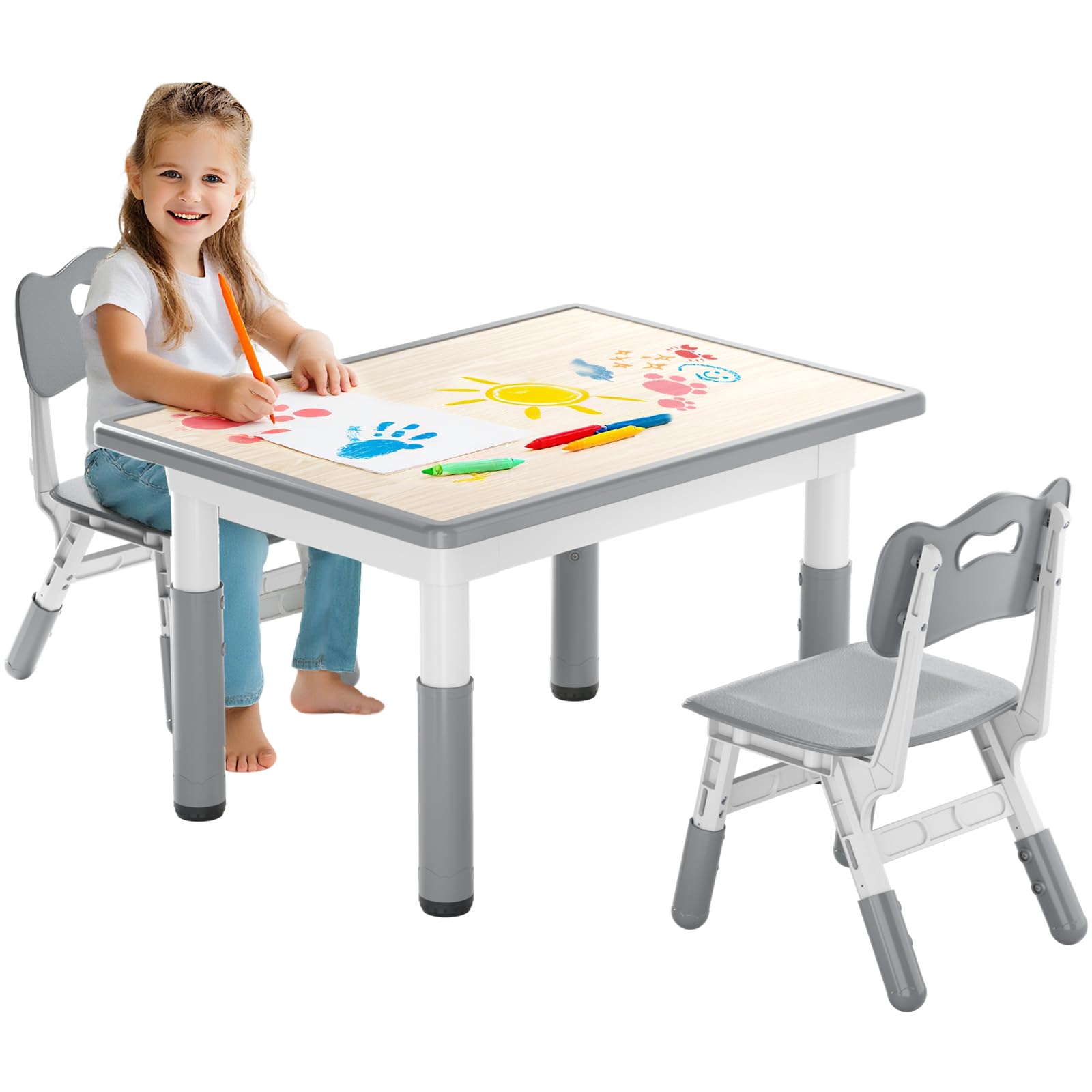 Mesa infantil con 2 sillas, grupo de asientos para niños, altura regulable de HDPE y ABS, mesa de juegos multifuncional para niños a partir de 2 – 10 años, juego de sillas ergonómicas para