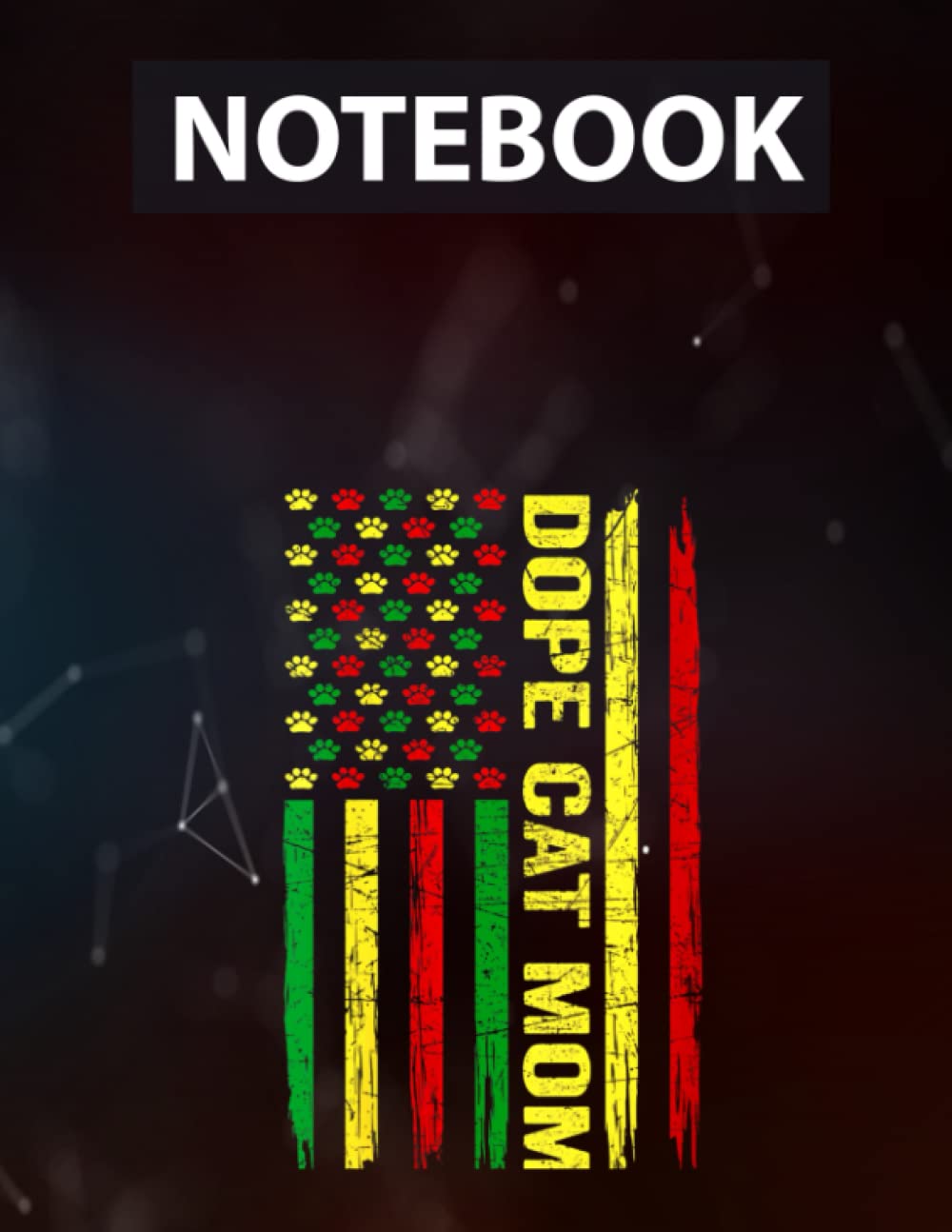 African American Flag Cat Mom Afro Cat Owner Lined Journal - 8.5 x 11 inches - 130 Pages