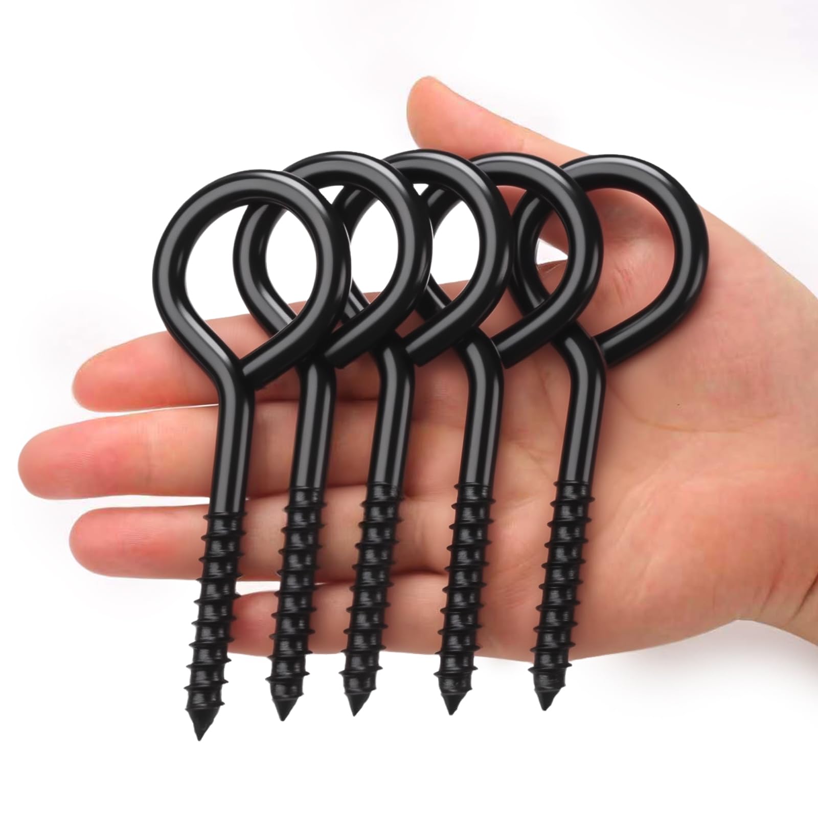 5 Inch Heavy Duty Black Screw Eyes Hooks - 5Pcs Self Tapping Eyelet Screw Eye Bolts, Strong Silver Eye Screws For Wood, Heavy Indoor & Outdoor - View #8