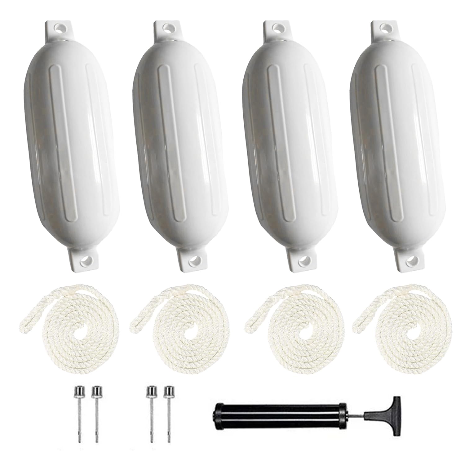 Threshing for Boat, 58 x 16 cm Boat Threshing Mudguard, 4 Pieces (Wing Lines Included), Including Pump, Four Air Pins, Anti-Collision, Suitable for Boats from 6 to 7 m (White)