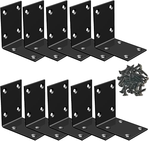 Miniatura 7 de Soporte de estante de acero inoxidable negro, soporte de ángulo recto articulado, en forma de L, soporte de esquina de metal resistente para Wood