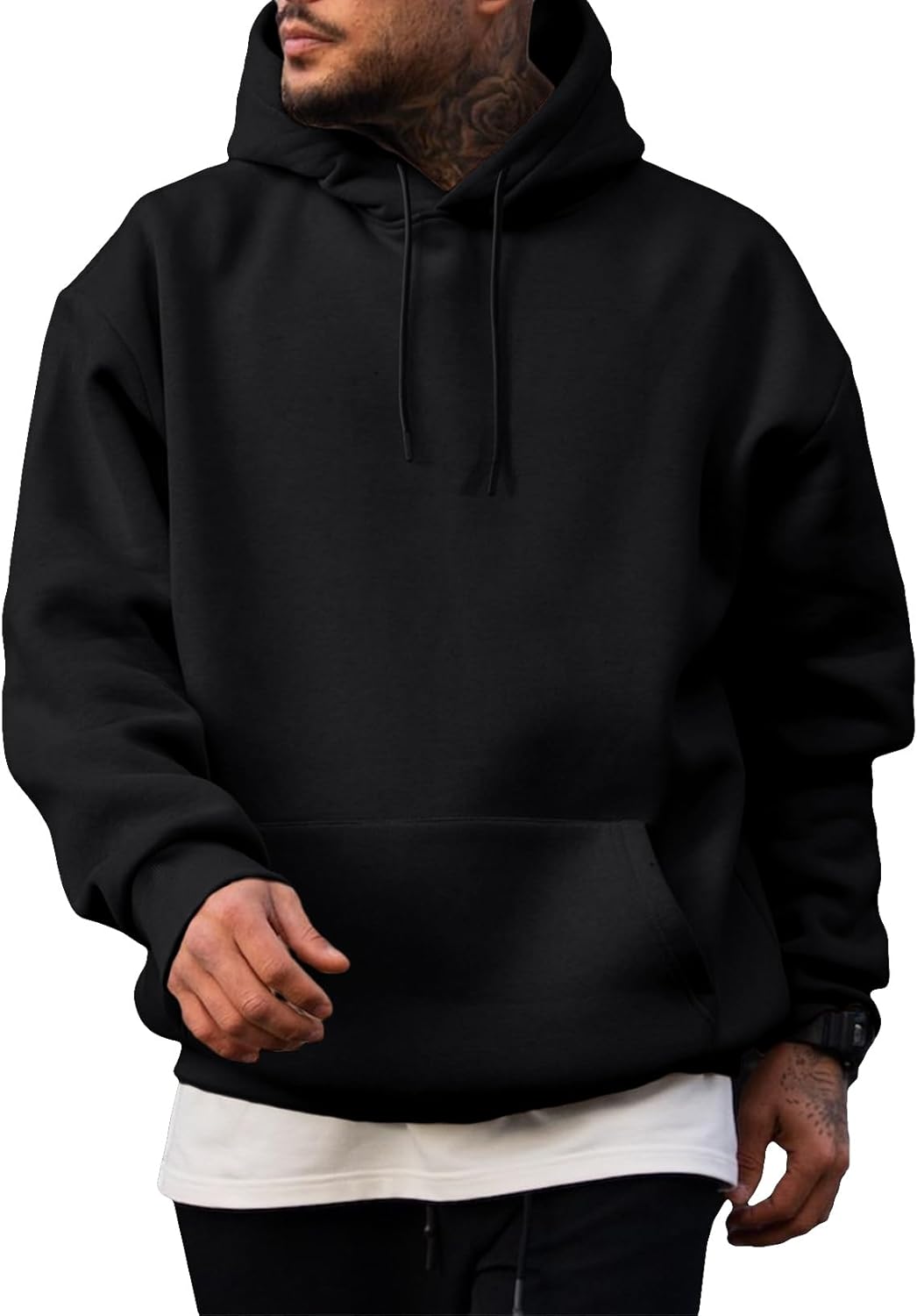 JMIERR Men's Relaxed Cotton Hoodie with Drawstring and Long Sleeves